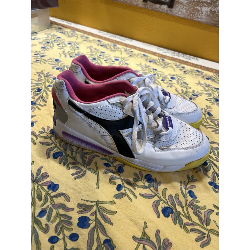 Diadora White Black Yellow Purple Accent Low-Top Sneakers - Picture 8 of 11